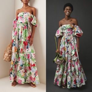 Cara Cara Dress Wethersfield Cotton Tiered Maxi Japanese Floral Ivory 6 EUC